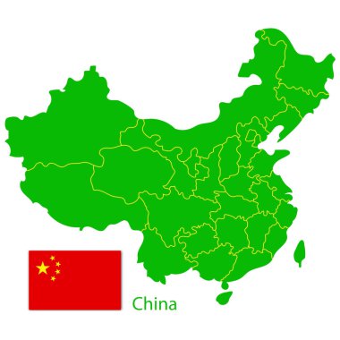 Beyaz fon üzerine Çin ikonu. Dünya haritası politik - vektör çizimi. Hisse senedi. EPS 10.