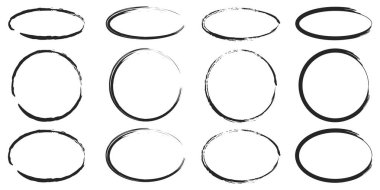 El çizimi fırça daireleri. Grunge dokusu. Yuvarlak şekilli. Boya fırçası seti. Hisse senedi. EPS 10.