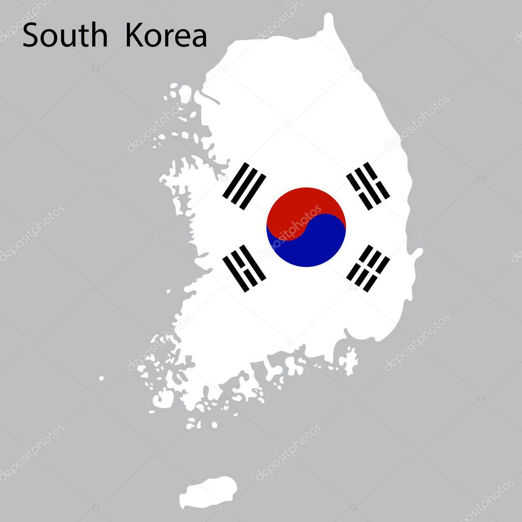 Icon with map  white South korea on gray background. Korean traditional vector illustration. South korea flag. Stock image. EPS 10.
