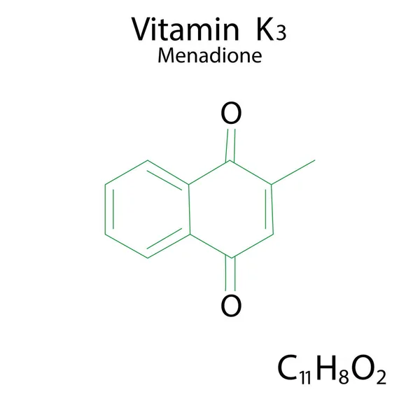 Ilustração Plana Com Fórmula Menadiona Ilustração Alimentos Estrutura Molecular Imagem — Vetor de Stock