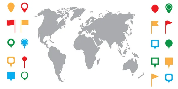 Icono Mapa Ubicación Marca Puntero Gps Mapa Del Mundo Vectorial — Vector de stock