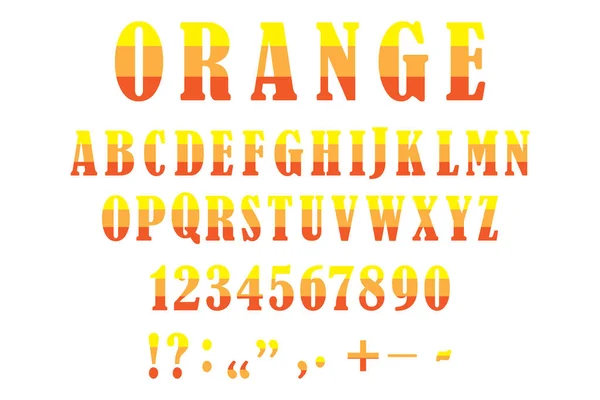 Buchstaben Zahlen Symbole Für Druckdesign Vektorfarbe Satzzeichen Set Orange Typografische — Stockvektor