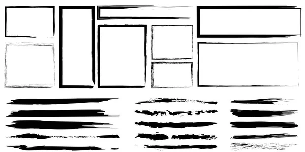Hand drawn black brush lines rectangles. Grunge texture. Doodle black illustration. Stock image. — Stock Vector