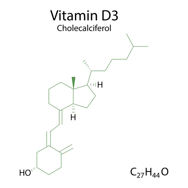 Vlakke d3 formule. Vitamine d3. Illustratie voor medisch ontwerp. Medisch onderzoek. Moleculaire structuur. Voorraadafbeelding. — Stockvector