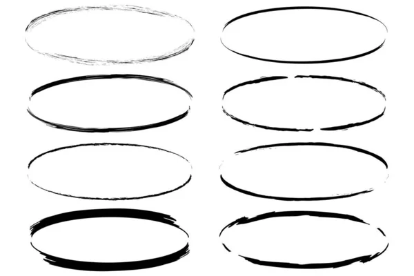 Escova Desenhada Mão Ovais Forma Redonda Conjunto Pincéis Vetoriais Doodle — Vetor de Stock