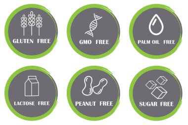 Çıkartma tasarımı. Yeşil glütensiz şeker. Sağlıklı bir yaşam tarzı. Vektör işareti. Hisse senedi. EPS 10.