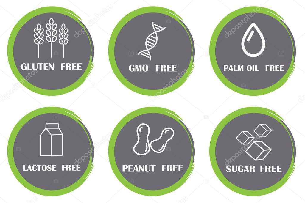 Sticker design. Green gluten free sugar. Healthy lifestyle. Vector sign. Stock image. EPS 10.