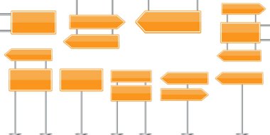 Site tasarımı için turuncu yol tabelaları. Bilgi simgesi vektörü. Hisse senedi. EPS 10.