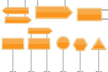 Turuncu yol işaretli şablon. İzole vektör. Hisse senedi. EPS 10.