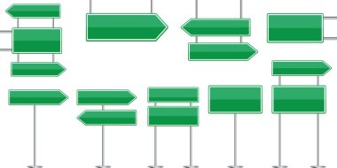 Yeşil yol işaretli reklam konsepti. Şehir illüstrasyonu. Seyahat konsepti. Hisse senedi. EPS 10.