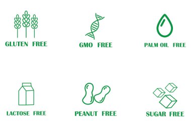 Bayrak tasarımı için glütensiz şeker. Yemek logosu. Vejetaryen, biyolojik yemek. Çizgi vektörü. Hisse senedi. EPS 10.