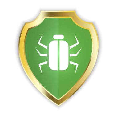 Örümcekli yeşil kalkan. Koruma sembolü. Veri güvende. Bilgisayar teknolojisi. Resim yükle.