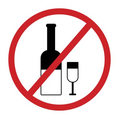 Alkol yasağı işareti. Beyaz arka plan. Tehlike sembolü vektör illüstrasyonu. Hisse senedi. EPS 10.