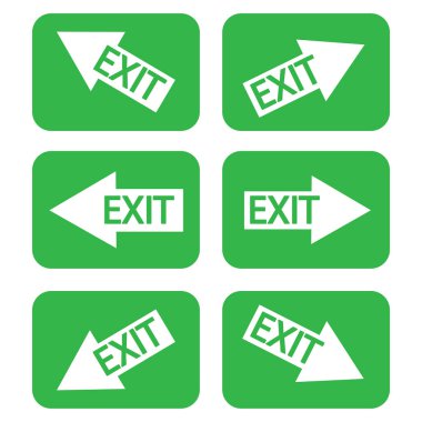 Acil çıkış ayarlandı. Bilgi simgesi vektörü. Koruma sembolü. Ateş işareti. Hisse senedi. EPS 10.