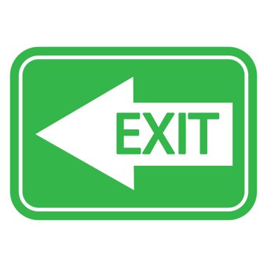 Yeşil yangın çıkışı tabelası. Yeşil arka planda sol ok. Oktaki yazıdan çık. Hisse senedi. EPS 10.