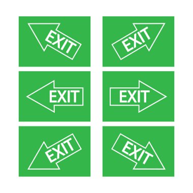 Acil çıkış ayarlandı. Ateş işareti. Koruma sembolü. Bilgi simgesi vektörü. Hisse senedi. EPS 10.