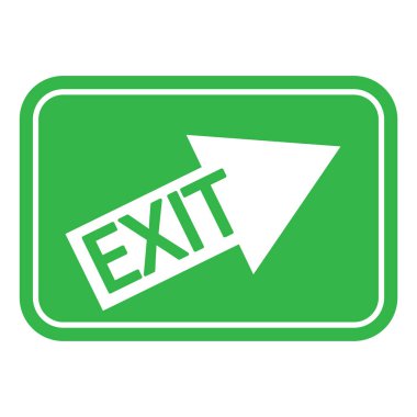 Yeşil acil çıkış işareti. Ok yeşil arka planı işaret ediyor. Oktaki yazıdan çık. Hisse senedi. EPS 10.