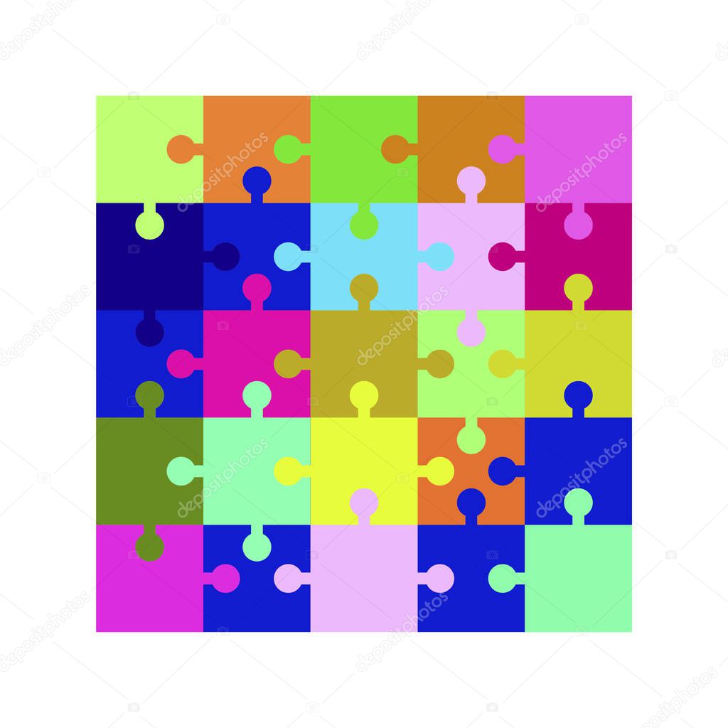 Flat colored puzzles background. Poster design. Vector Illustration for game background design. Stock image. EPS 10.