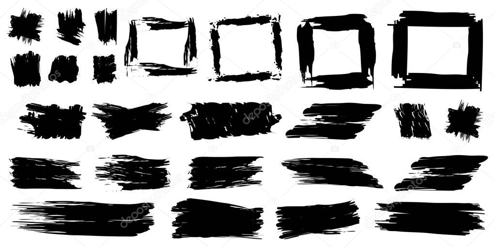 Brush strokes shape. Ink brush stroke. Art&ink. Watercolor set. Black outlines of squares. Stock image. EPS 10.