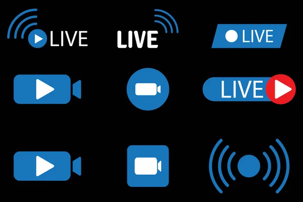 Plantilla Diseño Transmisión Vídeo Signo Transmisión Línea Botón Vivo Plantilla — Vector de stock