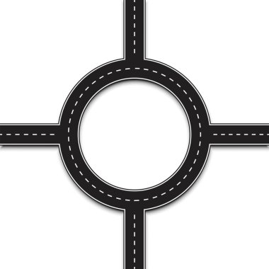 Yol çember kavşağı. Boş dolambaçlı yol. Dört yol ayrımı. Vektör işareti. Hisse senedi. EPS 10.