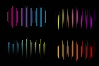 Renk eşitleyici siyah arkaplan. Vektör ses dalgası. Soyut müzik nabız arkaplanı. Dalga etkisi. Hisse senedi. EPS 10.