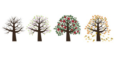 Farklı mevsimler, her amaç için harika bir tasarım. Doğa çizimi. Gerçekçi vektör. Hisse senedi. EPS 10.