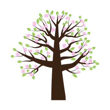 Çiçek açan ağaç. Çiçekli büyük bir ağaç. Vektör çizimi. Hisse senedi. EPS 10.