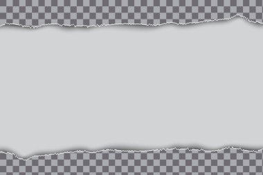 Soyut biçimde yırtılmış gri kağıt. Vektör şablonu. Yatay pankart şablonu. Kusursuz vektör dokusu. Hisse senedi. EPS 10.