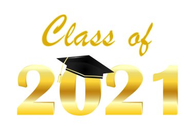 Beyaz arka planda 2021 'in altın sınıfı. Vektör tasarım şablonu. Vektör çizimi. 2021 'i kutlayalım. Hisse senedi. EPS 10.