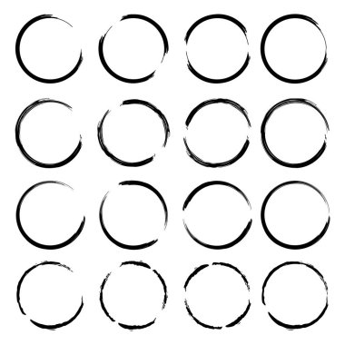 Yuvarlak şekilli. Grunge doku arka planı. Siyah fırça çemberleri. Doğu kökenli. Hisse senedi. EPS 10.