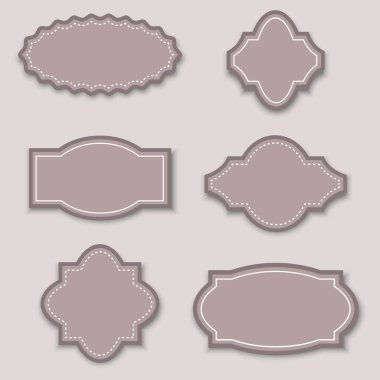 Retro etiketler düz stil. Lüks arka plan şablonu. Düz vektör çizimi. Çıkartma tasarımı. Hisse senedi. EPS 10.