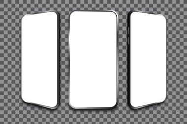 Gerçekçi telefon silueti. Beyaz arka plan. Ekran aygıtı modeli. Boş ekran, telefon modeli. Hisse senedi. EPS 10.