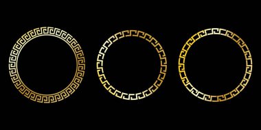 Siyah arka planda Yunan süsü olan soyut bir model. Geometrik desen dekorasyonu. Hisse senedi. EPS 10.