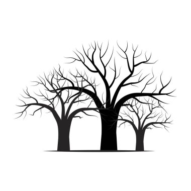 Üç siyah ağaç. Grafik element vektörü. Doğa çizimi. Hisse senedi. EPS 10.