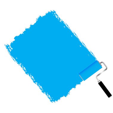 Beyaz arka planda mavi boya silindiri. Vektör kağıt çizimi. Fırça darbesi vektör illüstrasyonu. Hisse senedi. EPS 10.