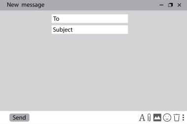 Email message box. Mail window template, blank email. Isolated text box. Computer screen. Stock image. EPS 10.