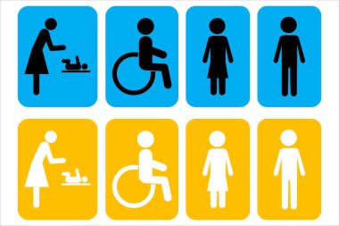 Illustration with woman man disabled colored. Female symbol. Vector icon. Stock image. EPS 10.