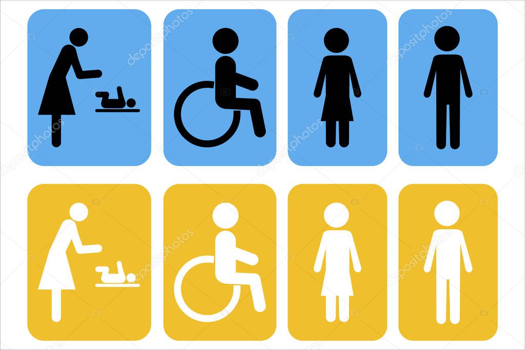 Illustration with woman man disabled colored. Female symbol. Vector icon. Stock image. EPS 10.