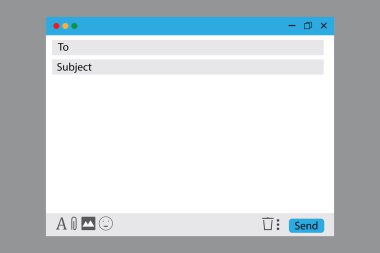 E- posta arayüzü. Web tarayıcı penceresi. Uygulama arayüz şablonu. Vektör izole illüstrasyon. Hisse senedi. EPS 10.