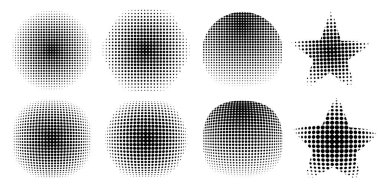 Beyaz arka planda pikselli yarım ton yıldız. Pop-art dokusu. Hisse senedi. EPS 10.