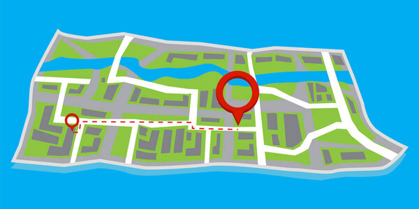 Map with red pin. World map. Abstract map with red pin for concept design. Stock image. Vector illustration. EPS 10.