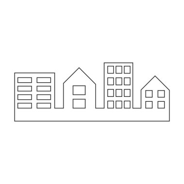 Ev tek sıra halinde. İnşaat inşaat logosu simgesi. Siluet vektörü. Hisse senedi. Vektör çizimi. EPS 10.