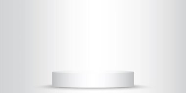Arka planda gri bir podyum. Boş ürün standı. Platform stüdyosu. Hisse senedi. Vektör çizimi. EPS 10.