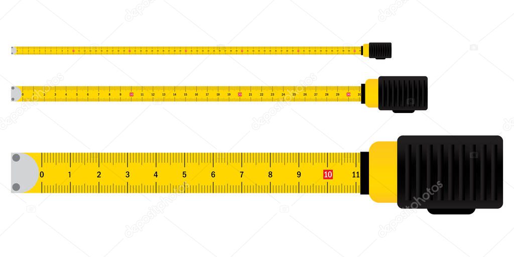 Realistic tape measures. Realistic 3d. Stock image. Vector illustration. EPS 10.