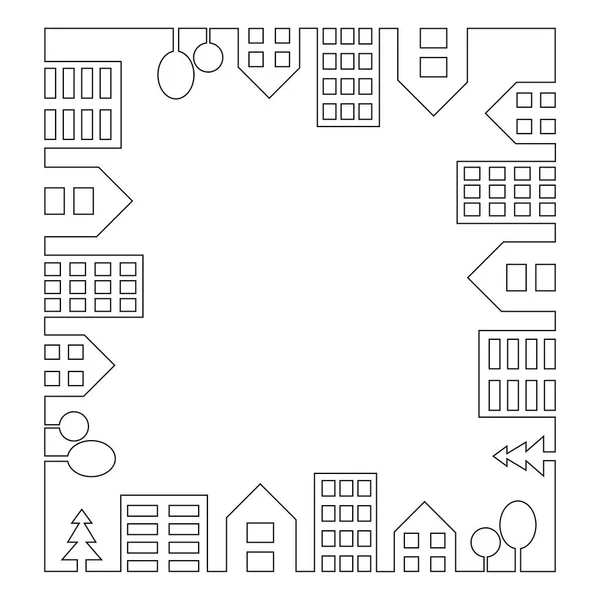 Cadre Maisons Dans Toute Une Ligne Icône Linéaire Moderne Avec — Image vectorielle