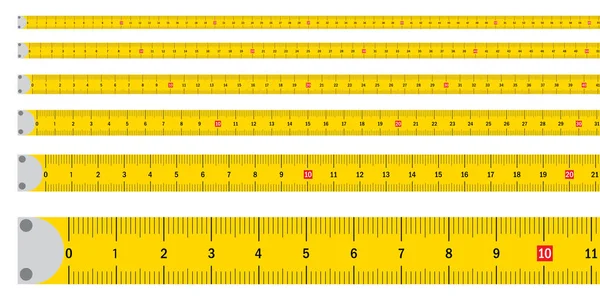 Primer Plano Conjunto Cinta Ruleta Amarilla Vector Plano Imagen Archivo — Archivo Imágenes Vectoriales