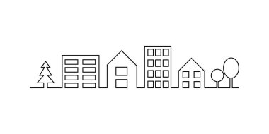 Çizgi sanatı ve ev tek sıra. Yaratıcı çizgi çizimi, taslak çizimi. Hisse senedi. Vektör çizimi. EPS 10.