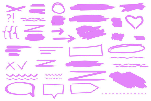 Pink pink brush shapes on white background. Abstract background set. Pastel color. Stock image. Vector illustration. EPS 10.