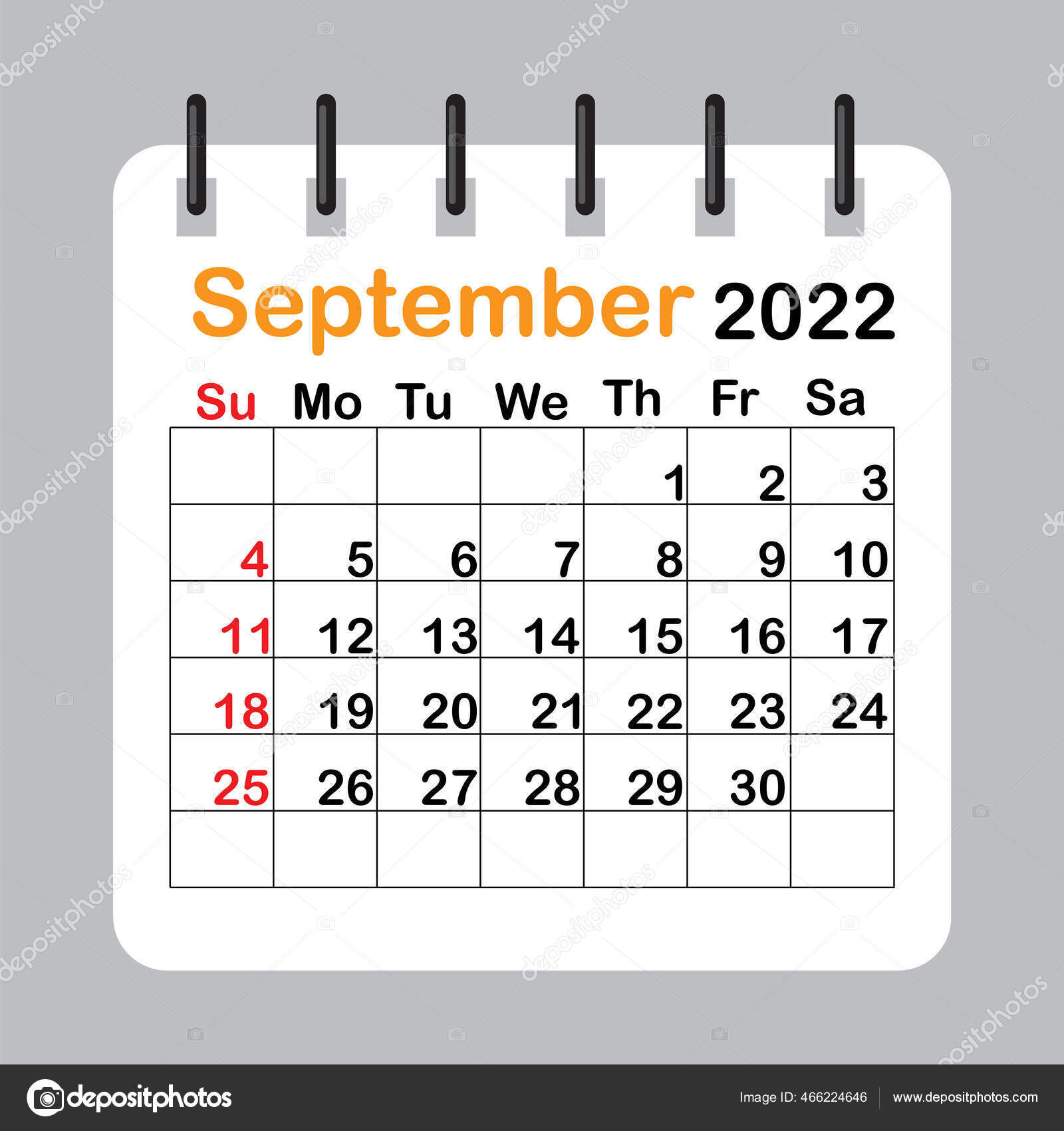 22年9月 白色背景 22年日历周从周日开始 问候卡片模板 矢量图解 Eps 10 图库矢量图像 C Lenasergpolll